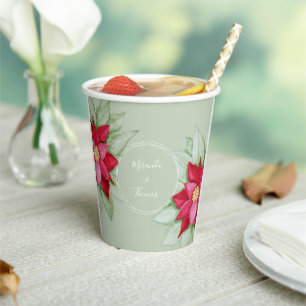 Vasos De Papel Navidades Star Poinsettia Watercolor de la mano pi