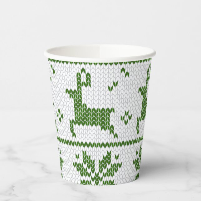 Vasos De Papel Navidades Sweater Knit Green Deer Snowflake (Izquierda)
