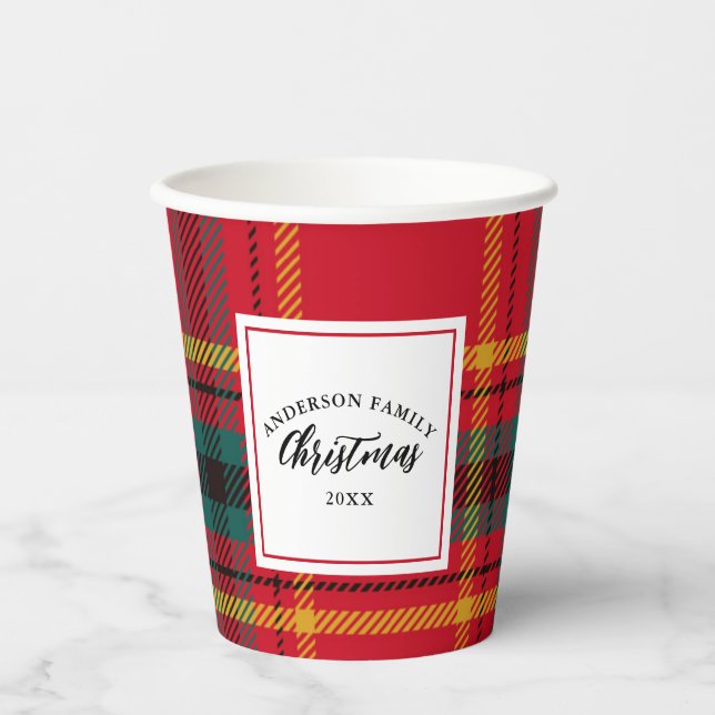 Vasos De Papel Navidades Tartan Plaid Family Name Year (Anverso)