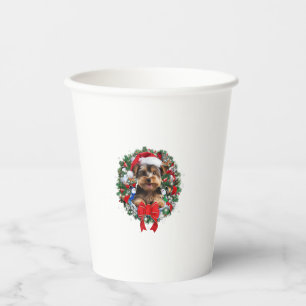 Vasos De Papel Navidades Terrier de Yorkshire Wreath Decoración n