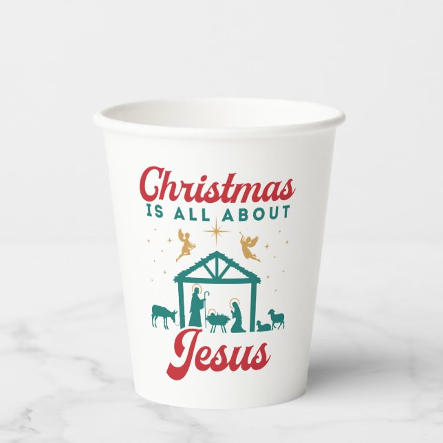 Vasos De Papel Navidades Todo Se Trata De Jesús Natividad Escena (Anverso)