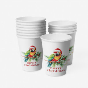 Vasos De Papel Navidades tropicales Retro Ave Feliz Navidad