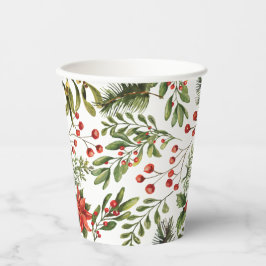 Vasos De Papel Navidades Vacaciones Pine Red Berries Botánico