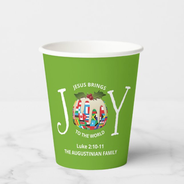 Vasos De Papel Navidades verdes modernos disfrutan con el mundo (Anverso)