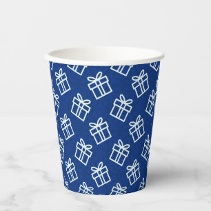 Vasos De Papel Navidades White Presenta con fondo azul