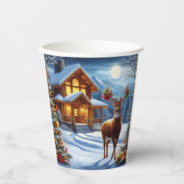Vasos De Papel Navidades/Winter Deer Lodge (Anverso)