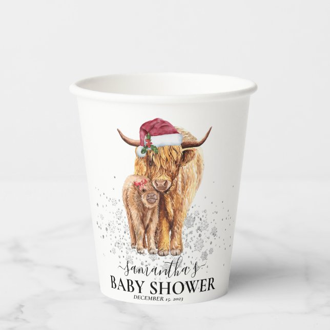 Vasos De Papel Navidades Winter Highland Cow Calf Baby Shower (Anverso)