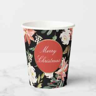 Vasos de Papel Navideños Florales Festivos