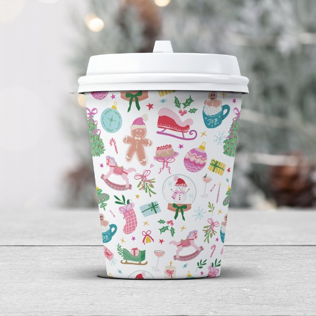 Vasos de Papel Navideños Lindos (Match your Christmas Doodle Cups with our Festive Invitations and Cards — by Painted Paperie)