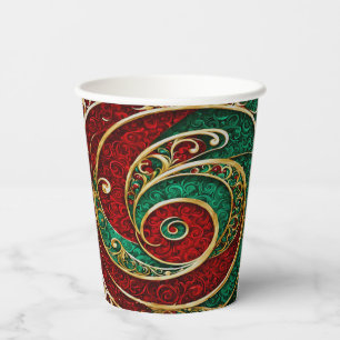 Vasos de Papel Navideños Rojo Dorado Verde