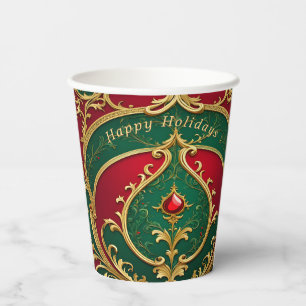 Vasos de Papel Navideños Rojo Verde Dorado Fiesta