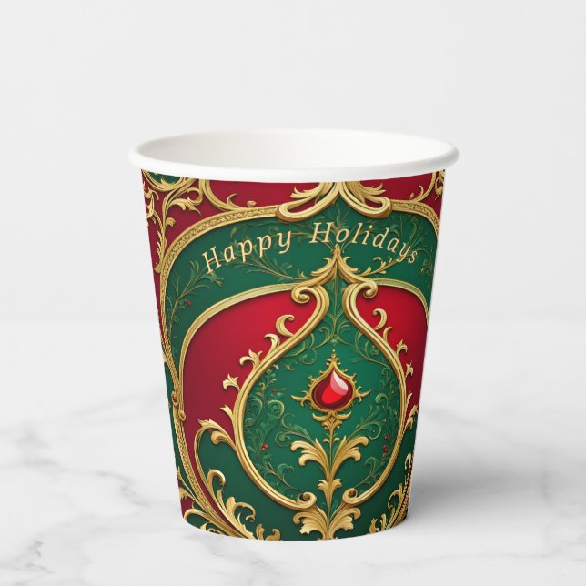 Vasos de Papel Navideños Rojo Verde Dorado Fiesta (Reverso )