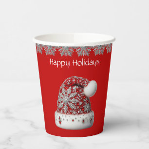Vasos de Papel Navideños Sombrero de Santa Rojo