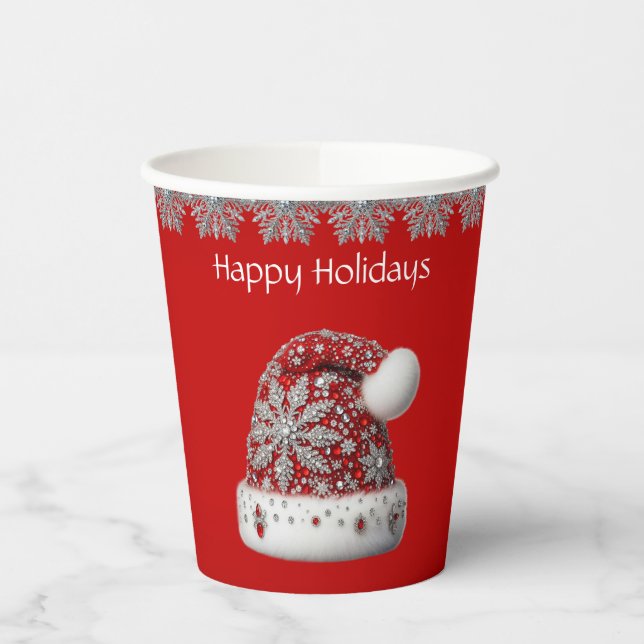 Vasos de Papel Navideños Sombrero de Santa Rojo (Izquierda)