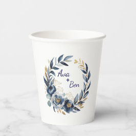 Vasos De Papel Navy Blue and Gold Peony Flower Wedding