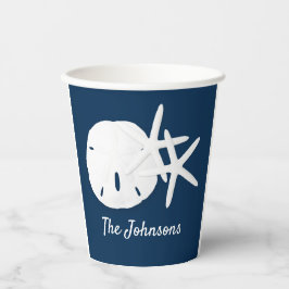 Vasos De Papel Navy Blue Beach Starfish Sand Dollar personalizado