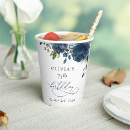 Vasos De Papel Navy Blue Flowers, Greenery, Boho, Birthday