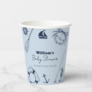 Vasos De Papel Navy Blue Modern Elegant Fishing Boy Baby Shower