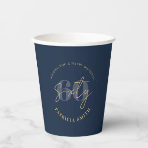 Vasos De Papel Navy elegante moderno 60 cumpleaños