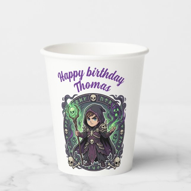 Vasos De Papel Necromancer Dark Magic Anime Chibi Gamer Birthday (Anverso)