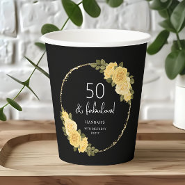 Vasos De Papel Negra | Dorado y floral amarilla 50 cumpleaños