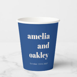 Vasos De Papel Negrita Boda personalizada Retro Azul Minimalista 