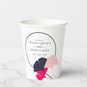 Vasos De Papel Negrita: Marina moderna y Ginkgo rosado deja Boda