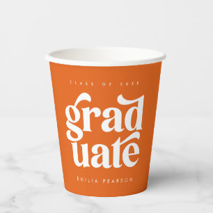 Vasos De Papel Negrita Moderna Naranja Graduación Fiesta Copa de