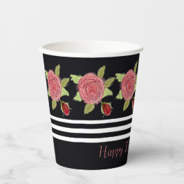 Vasos De Papel Negro con floral