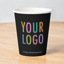 Vasos de papel negro con logotipo personalizado de