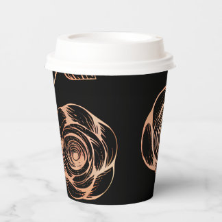 Vasos De Papel Negro con patrón de Rosa de bronce