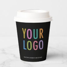 Vasos de papel negro con tapas y logotipo de empre