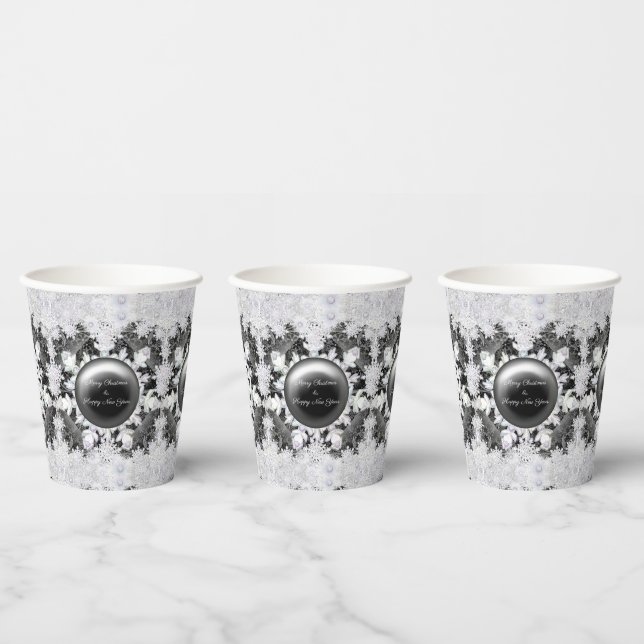Vasos De Papel Negro de encaje cerámico y copo de nieve (Multi)