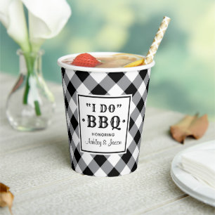 Vasos De Papel Negro Rústico Me Casé BBQ Monograma Personalizado 