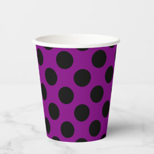 Vasos De Papel Negro sobre puntos de polka de gran tamaño morado