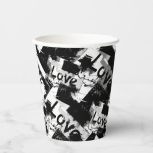 Vasos De Papel Negro y blanco con manchas patrón de amor