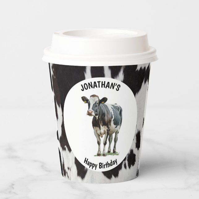Vasos De Papel Negro y blanco piel de vaca (Reverso )