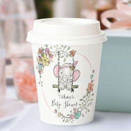 Vasos De Papel Nene elefante Adorable Chica Floral Baby Shower