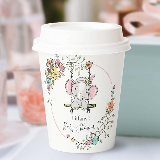 Vasos De Papel Nene elefante Adorable Chica Floral Baby Shower (Subido por el creador)