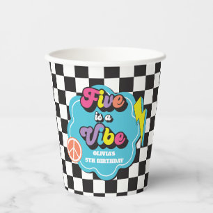 Vasos De Papel Neon 90 Retro Cinco es un Vibe Quinto Cumpleaños