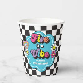 Vasos De Papel Neon 90s Retro Five es una Vibra Cumpleaños 5