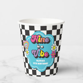 Vasos De Papel Neon 90s Retro Nine es una Vibra Cumpleaños 9