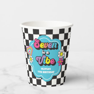 Vasos De Papel Neon 90s Retro Seven es un 7° cumpleaños de Vibe