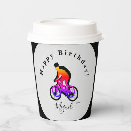 Vasos De Papel Neon Bicycle Rider Happy Birday Paper Cups