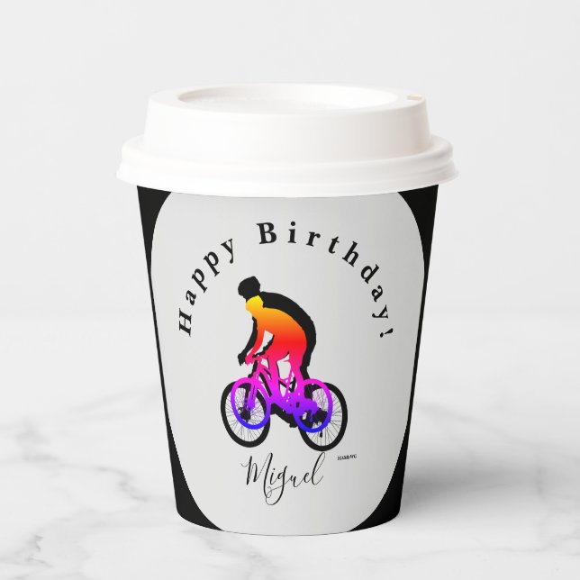Vasos De Papel Neon Bicycle Rider Happy Birday Paper Cups (Anverso)