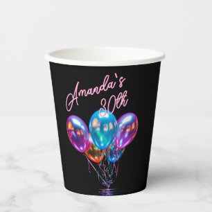 Vasos De Papel Neon Blacklight Balloons Cocktail Cumpleaños