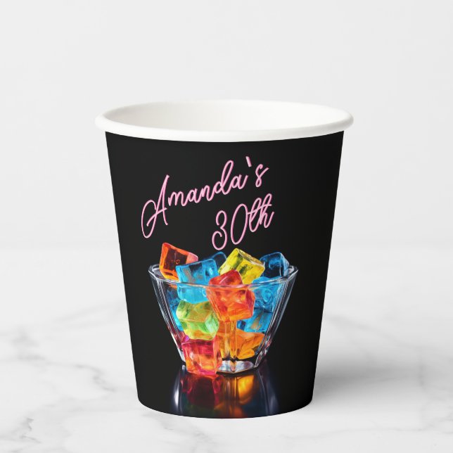 Vasos De Papel Neon Blacklight Jelly Shots Cocktail Birthday (Anverso)