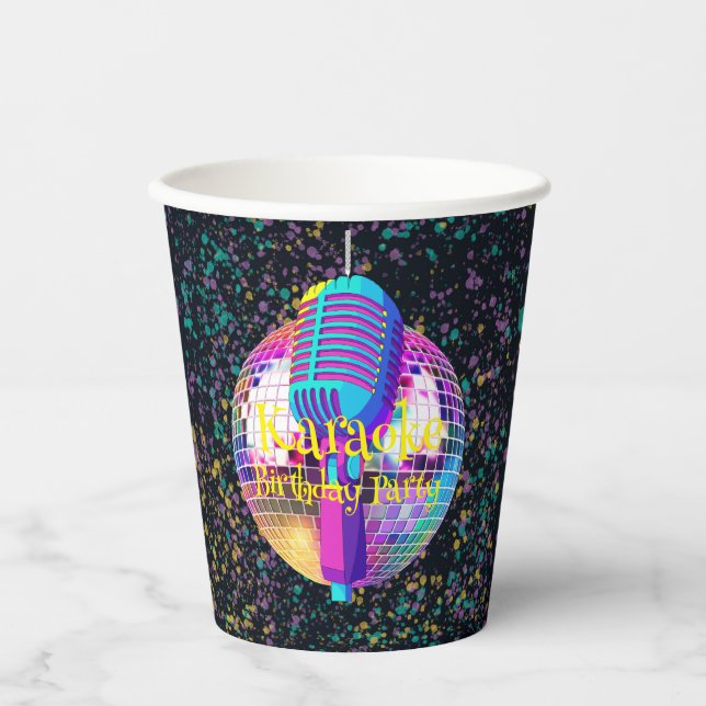 Vasos De Papel Neon Disco Ball Karaoke Birthday Party (Anverso)