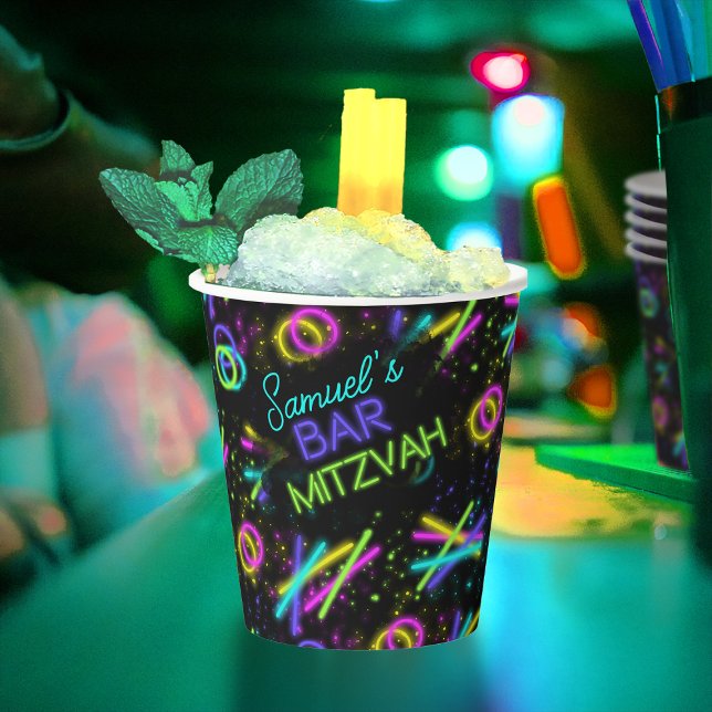 Vasos De Papel Neon Glow Stick Bar Mitzvah ID991 (In Situ)