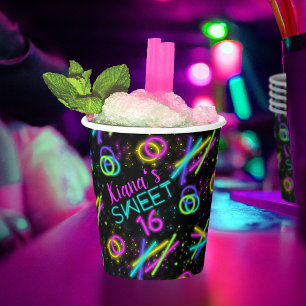 Vasos De Papel Neon Glow Stick Sweet 16 Name ID760